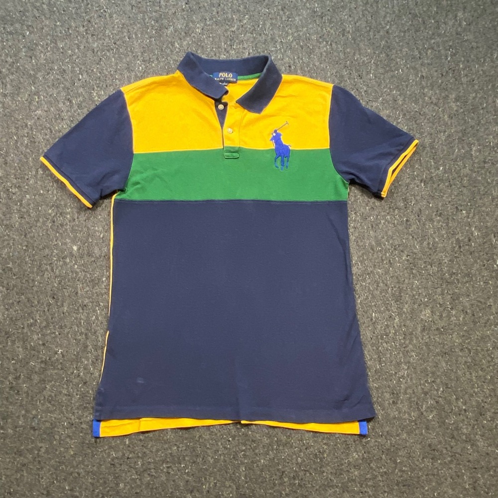 Polo Ralph Lauren Preppy Boys L 14-16 Big Pony Colorblock Pique Polo Shirt Navy
